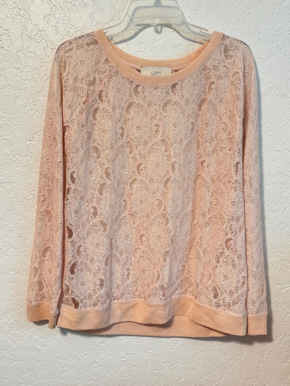 LOFT Blush Pink Lace Long Sleeve Sweatshirt